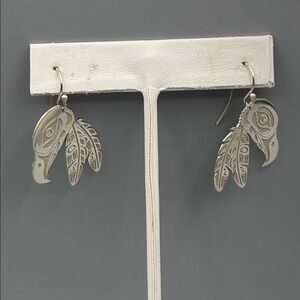 BC Indigenous Eagle Etched Earrings Artist Signed JP375
